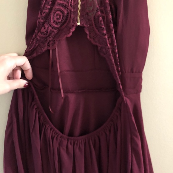 Burgundy Windsor High Low Dress with Lace Back - Picture 6 of 9